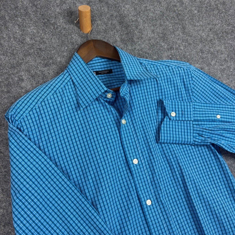 Saks Fifth Avenue 212 Mens Blue Check Button Down Shirt Size M Long Sleeve